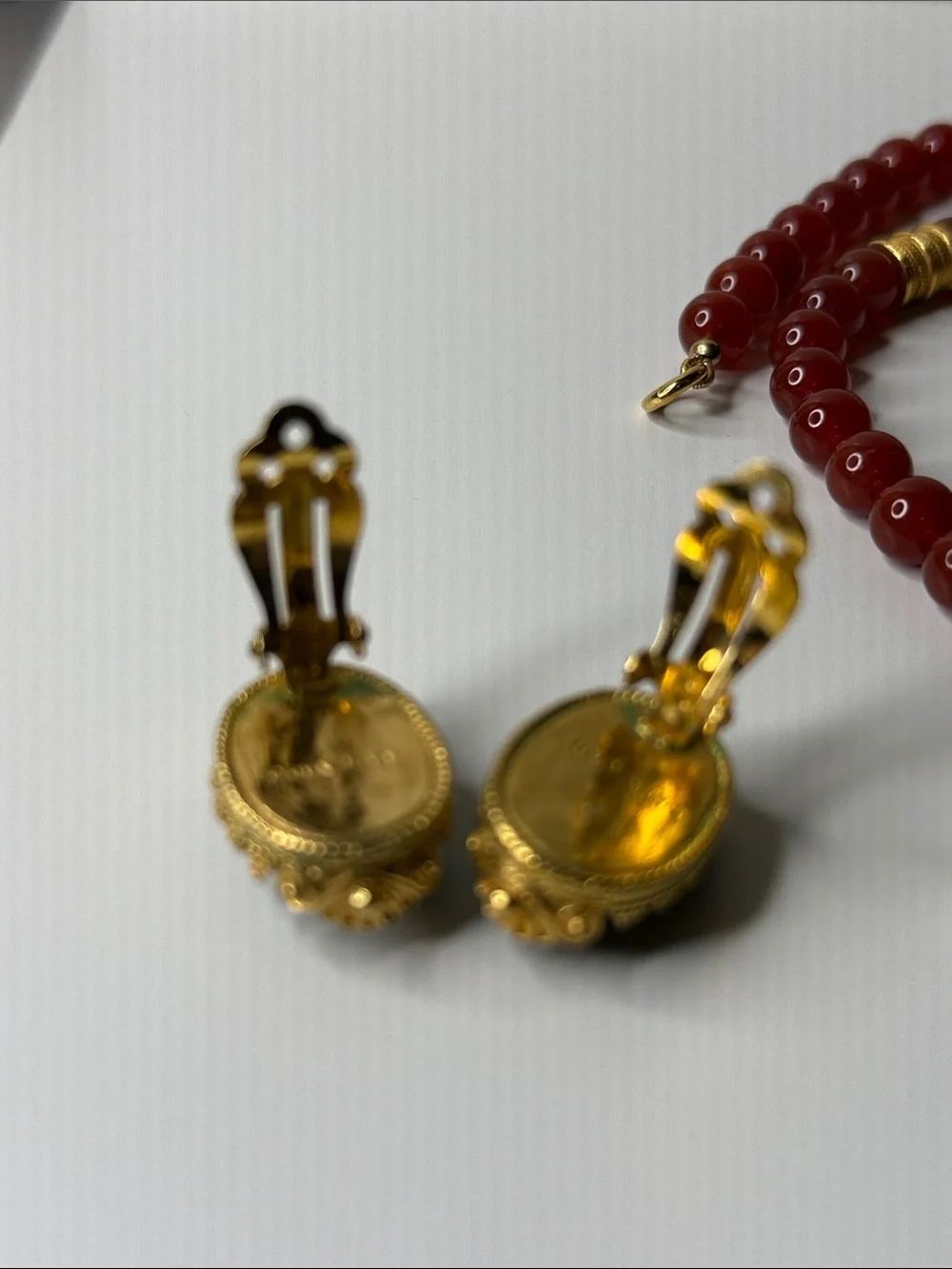 Vintage MMA Carnelian Bead Necklace earring Gold plate Scarab Egyptian revival⭐️ - Picture 17 of 17